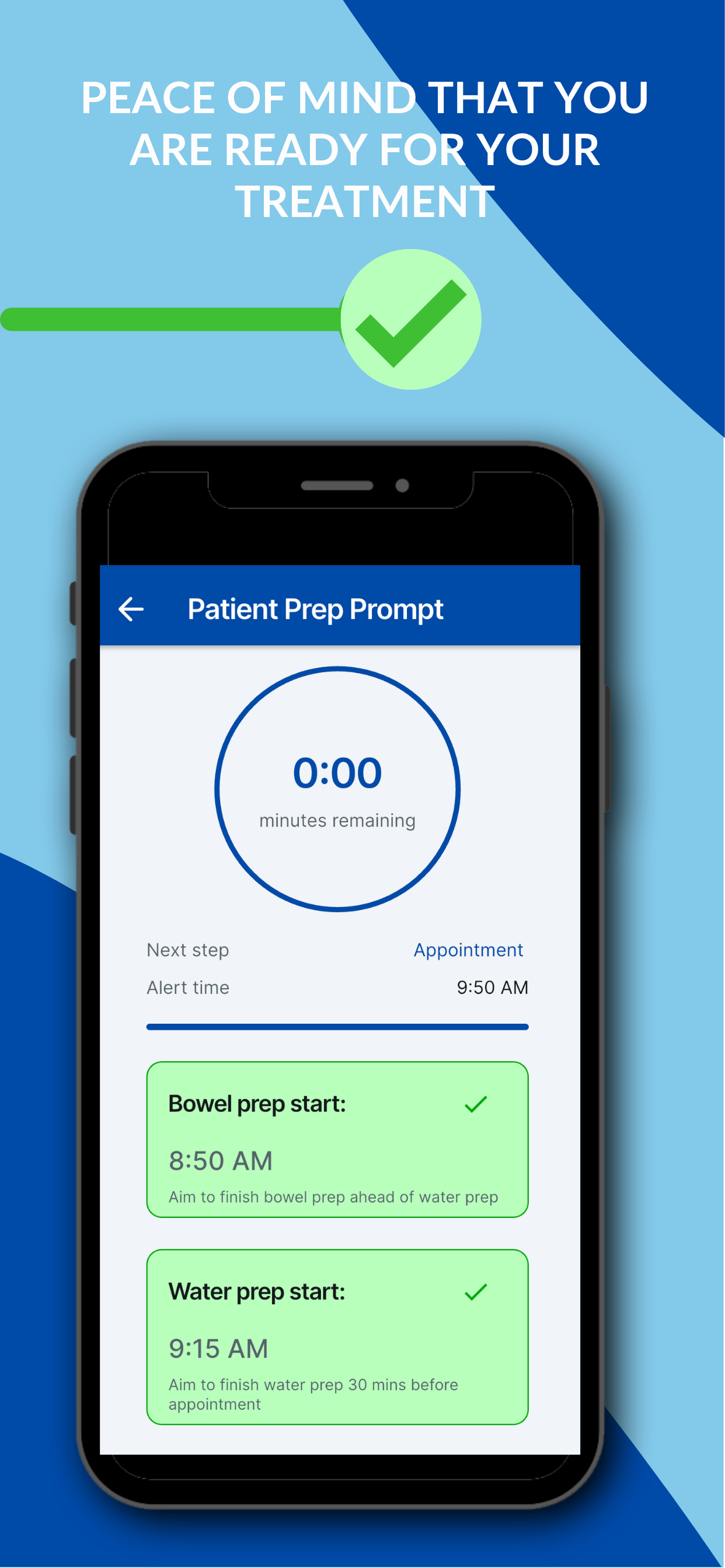 Patient Prep Prompt app showing completed preparation checklist